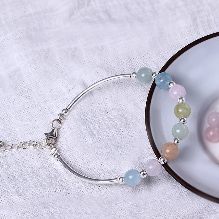 S925 pure silver sweet hand string, lovely candy, single circle natural Morgan stone bracelet, female gift, hand ornaments wholesale