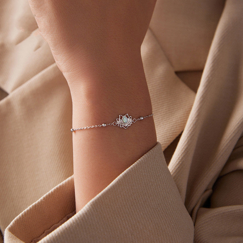 Pure Silver Lotus Opal Bracelet