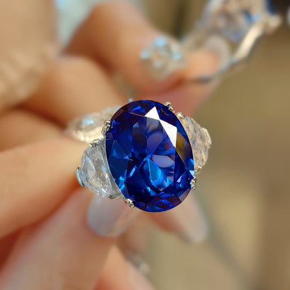 Fashionable Light Luxury Royal Blue Spinel Ring With Simple Temperament