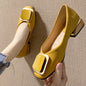 Square Buckle Shallow Mouth Ladies Soft Leather Square Heel Gentle Fairy Shoes