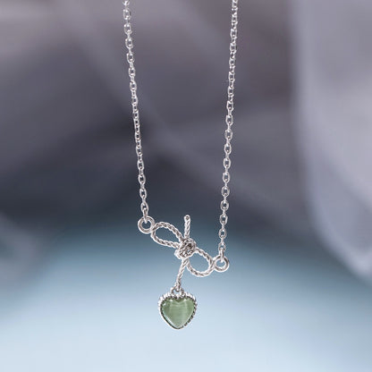 Pure silver bow love cat's Eye Necklace