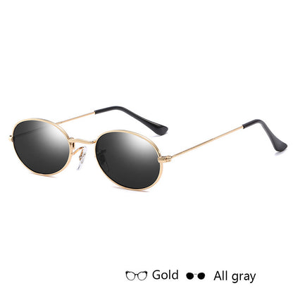 Fashionable Famous Oval Sun Glasses Luxury Brand Metal Round Frames Black Small Cheap Eyewear
