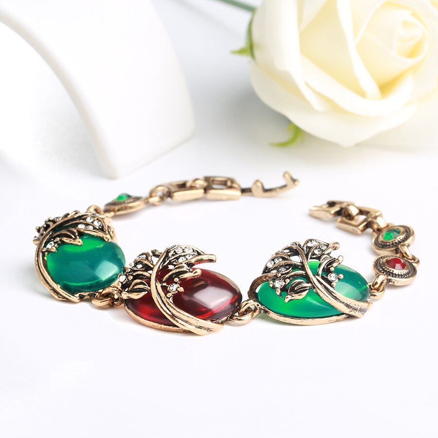 Ruby Resin Pure Ancient Gold Lady Bracelet