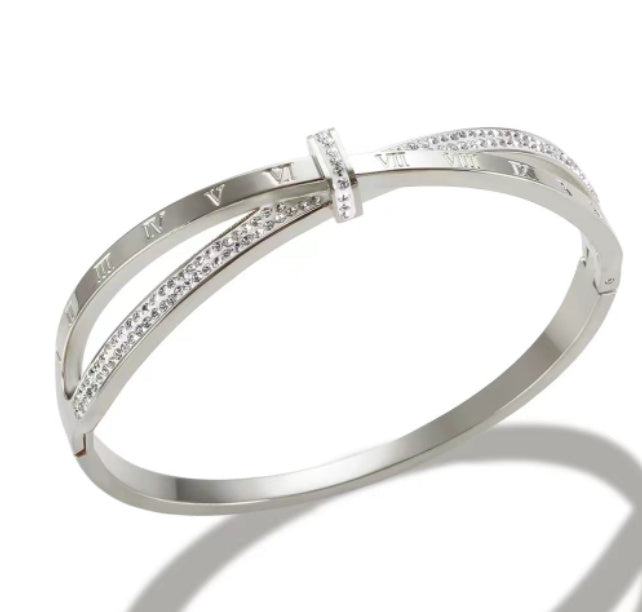 Diamond Double Ring Bracelet Titanium Steel Plated 18K Rose Gold Bow Female Bracelet