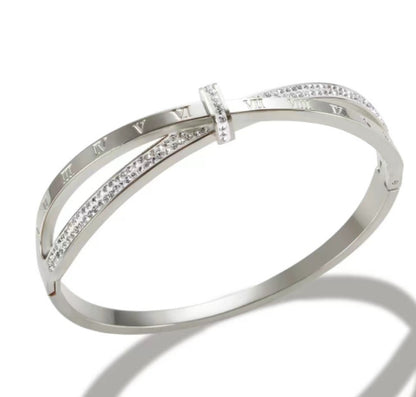 Diamond Double Ring Bracelet Titanium Steel Plated 18K Rose Gold Bow Female Bracelet