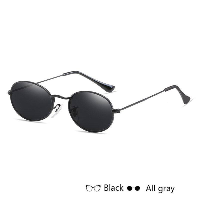 Fashionable Famous Oval Sun Glasses Luxury Brand Metal Round Frames Black Small Cheap Eyewear