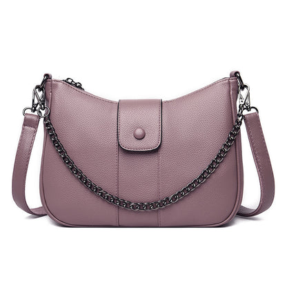One-shoulder Diagonal Bag Lychee Pattern Soft Leather