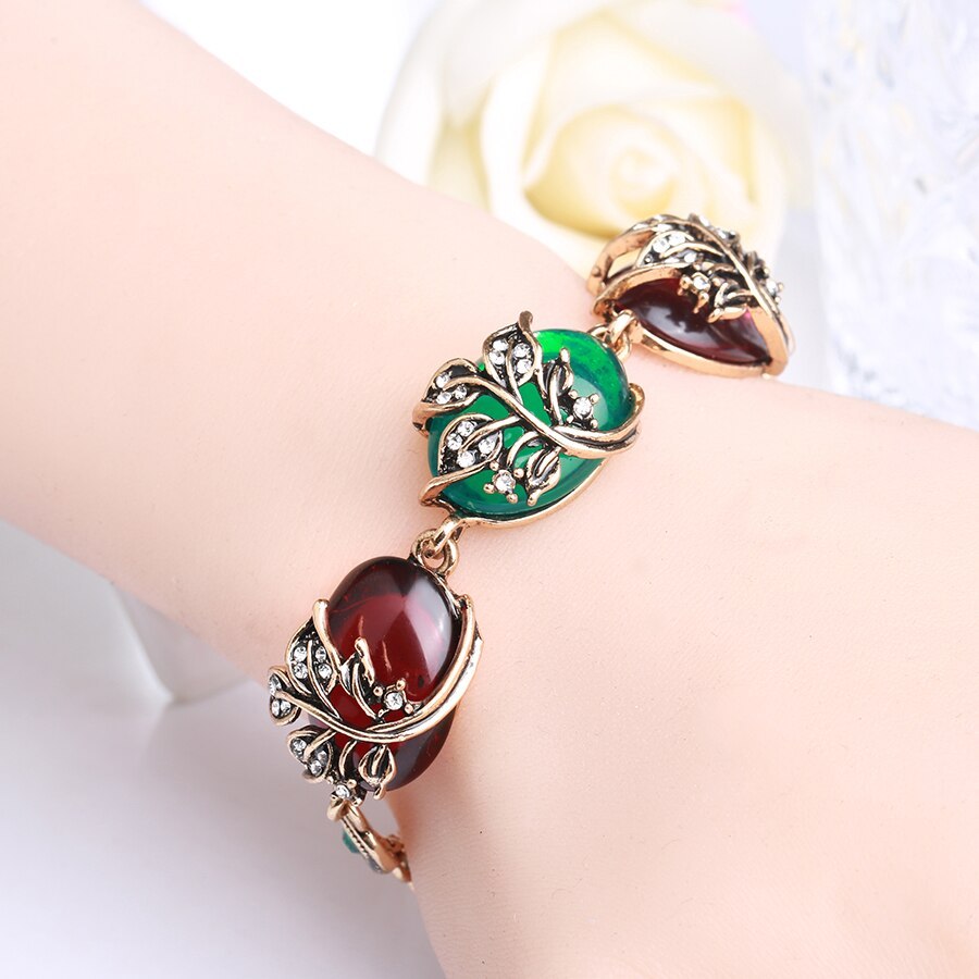 Ruby Resin Pure Ancient Gold Lady Bracelet