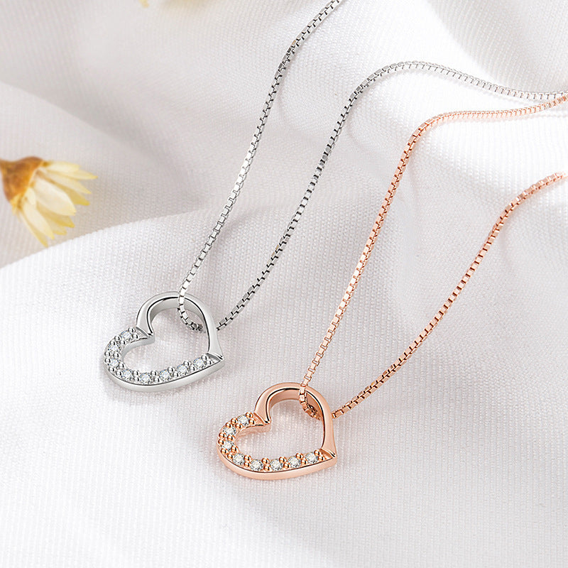 Pure Sterling Silver . Love Heart Pendant Necklace For  Ladies Gold and silver  colour Chain High Quality