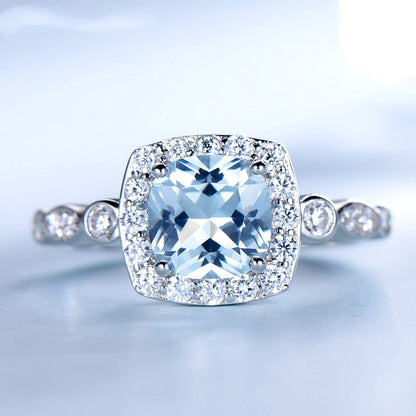 Pure Silver Ring Blue Topaz Ring