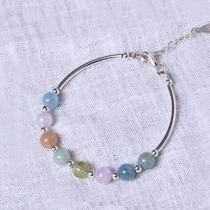 S925 pure silver sweet hand string, lovely candy, single circle natural Morgan stone bracelet, female gift, hand ornaments wholesale