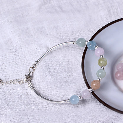 S925 pure silver sweet hand string, lovely candy, single circle natural Morgan stone bracelet, female gift, hand ornaments wholesale