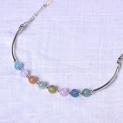 S925 pure silver sweet hand string, lovely candy, single circle natural Morgan stone bracelet, female gift, hand ornaments wholesale