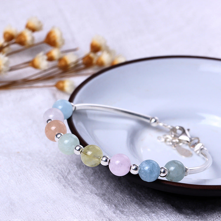 S925 pure silver sweet hand string, lovely candy, single circle natural Morgan stone bracelet, female gift, hand ornaments wholesale