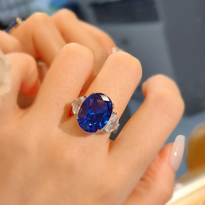 Fashionable Light Luxury Royal Blue Spinel Ring With Simple Temperament