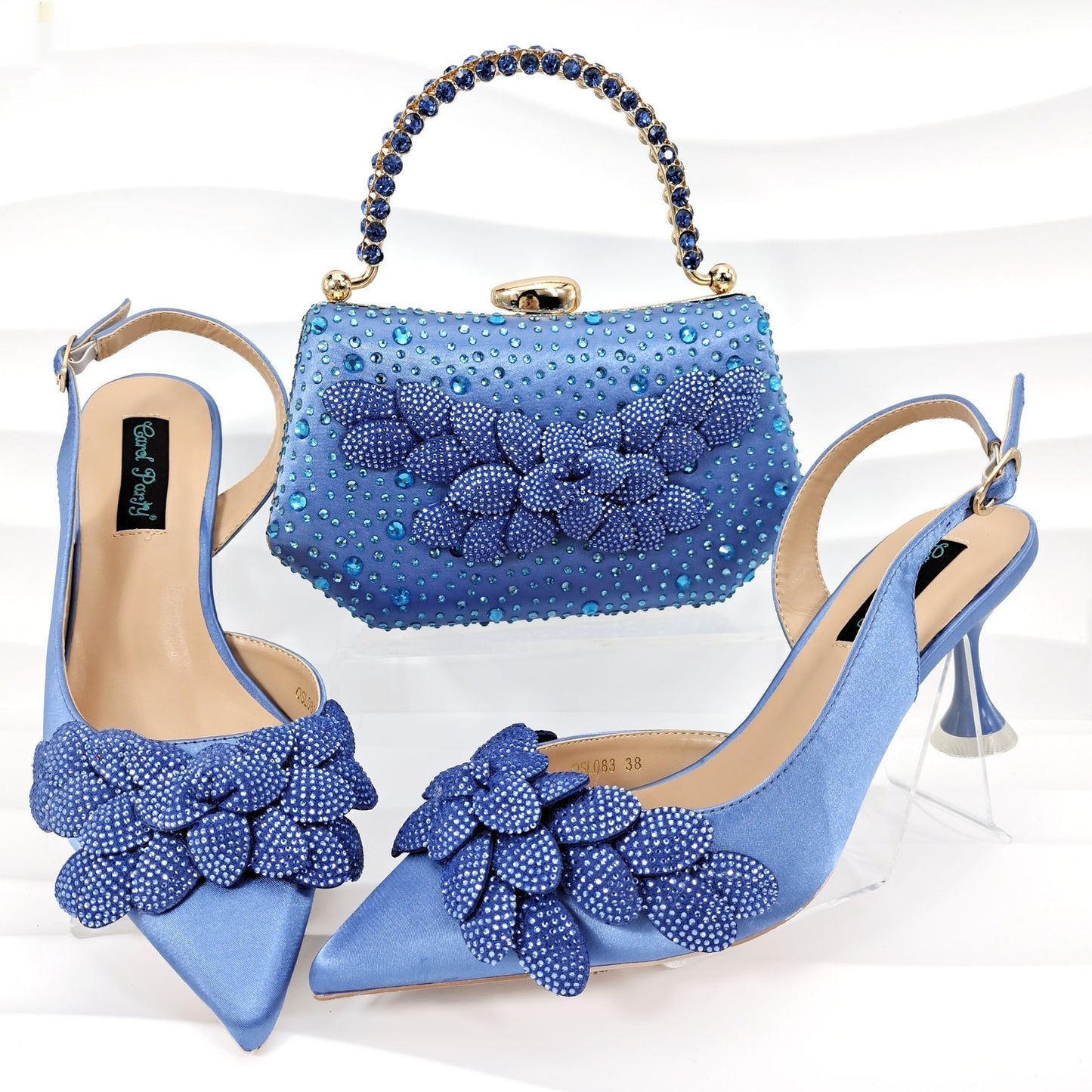 🔥 ☄️Cross-border Ladies Party Shoes Bag Set Handmade Leaf Decorative Wine Glass Heel
