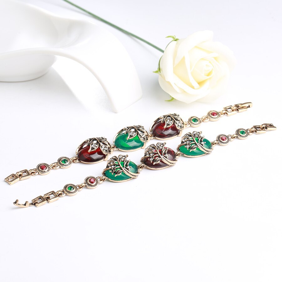 Ruby Resin Pure Ancient Gold Lady Bracelet