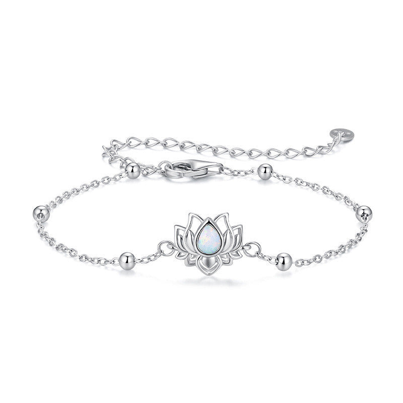 Pure Silver Lotus Opal Bracelet