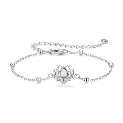 Pure Silver Lotus Opal Bracelet