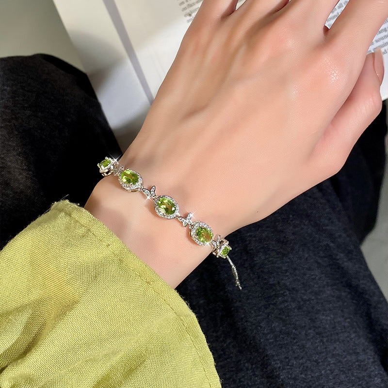 pure  Sterling Silver Natural Crystal Butterfly Bracelet