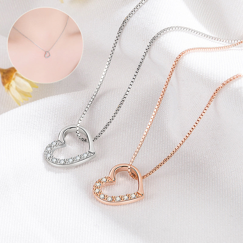 Pure Sterling Silver . Love Heart Pendant Necklace For  Ladies Gold and silver  colour Chain High Quality