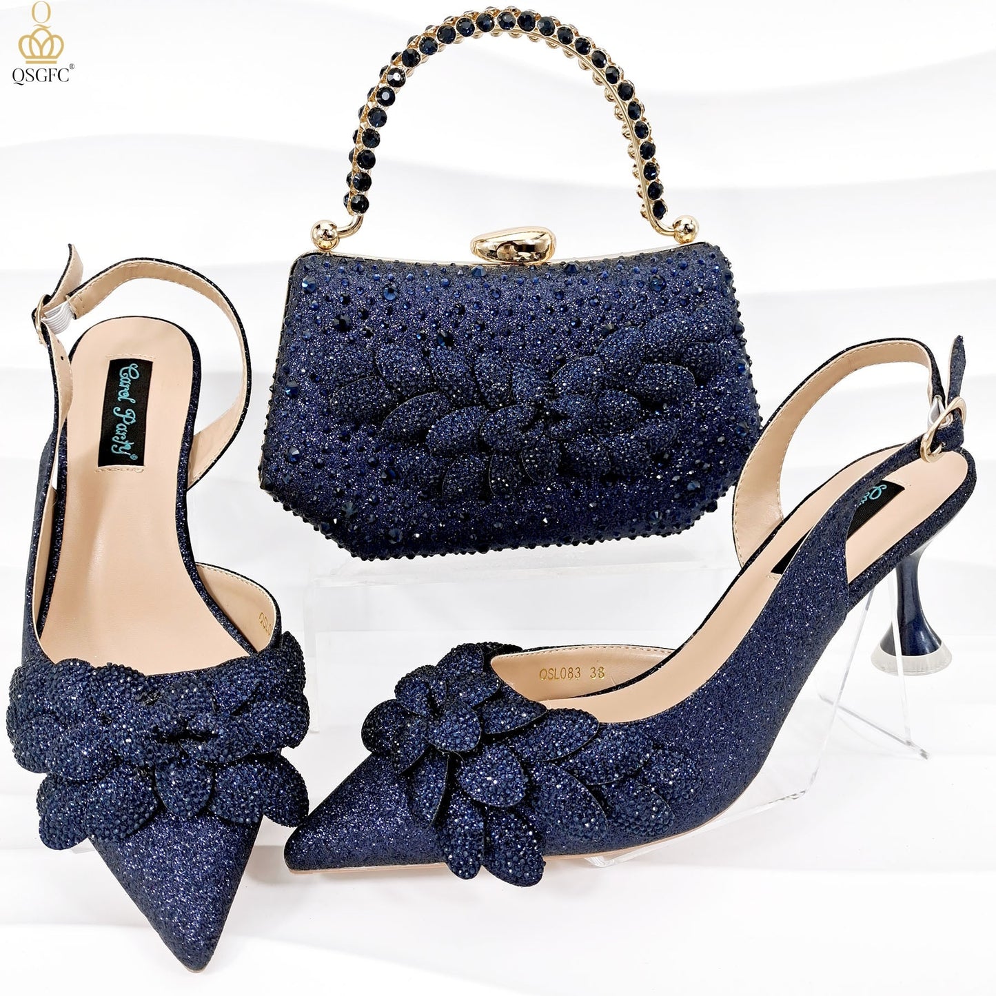 🔥 ☄️Cross-border Ladies Party Shoes Bag Set Handmade Leaf Decorative Wine Glass Heel