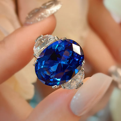 Fashionable Light Luxury Royal Blue Spinel Ring With Simple Temperament