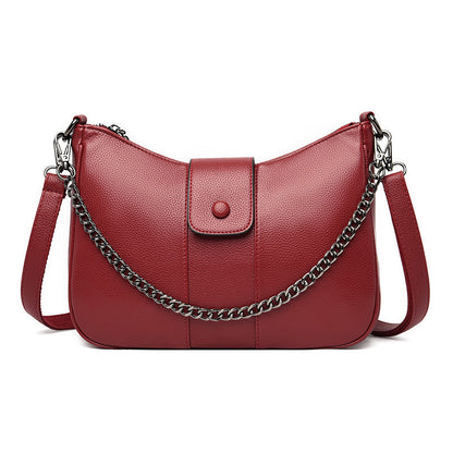 One-shoulder Diagonal Bag Lychee Pattern Soft Leather