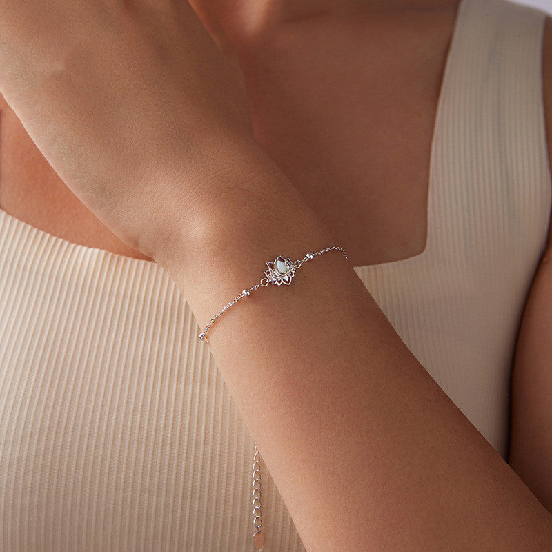 Pure Silver Lotus Opal Bracelet
