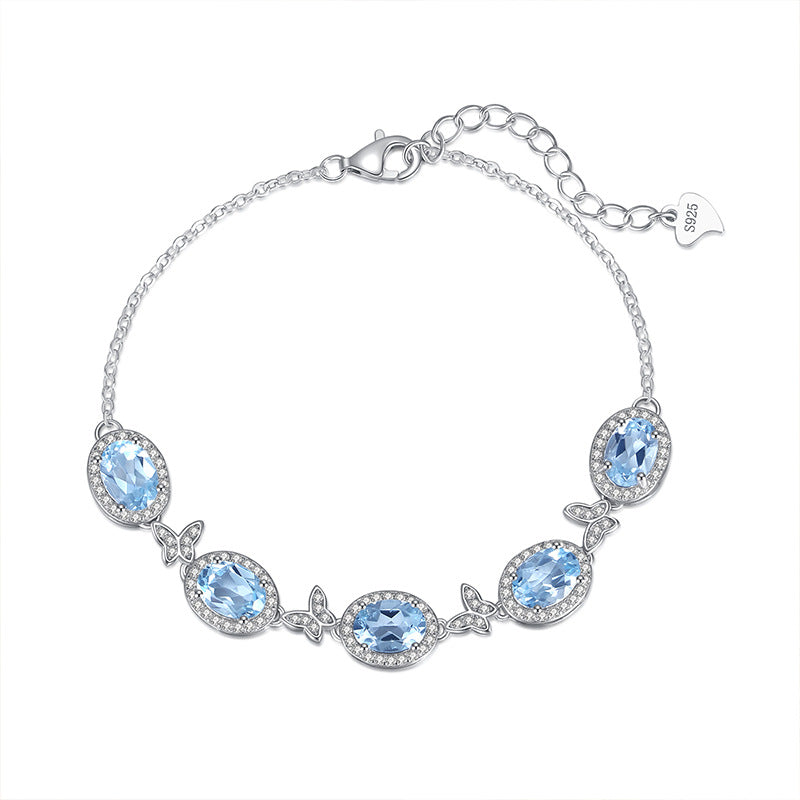 pure  Sterling Silver Natural Crystal Butterfly Bracelet
