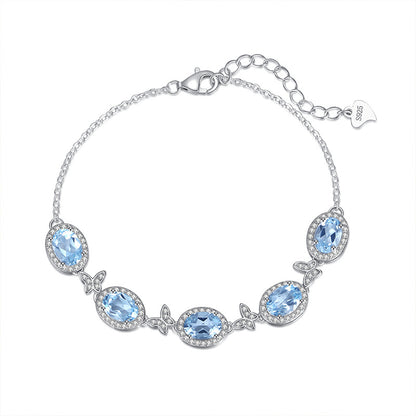 pure  Sterling Silver Natural Crystal Butterfly Bracelet