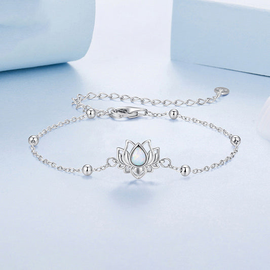 Pure Silver Lotus Opal Bracelet