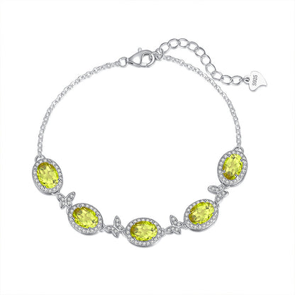 pure  Sterling Silver Natural Crystal Butterfly Bracelet